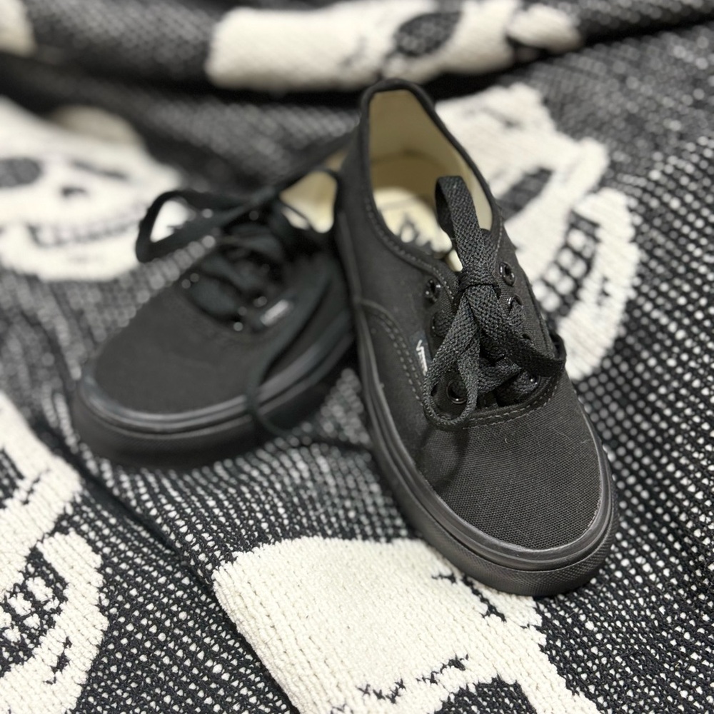 Vans Black Canvas Shoes with Red Logo